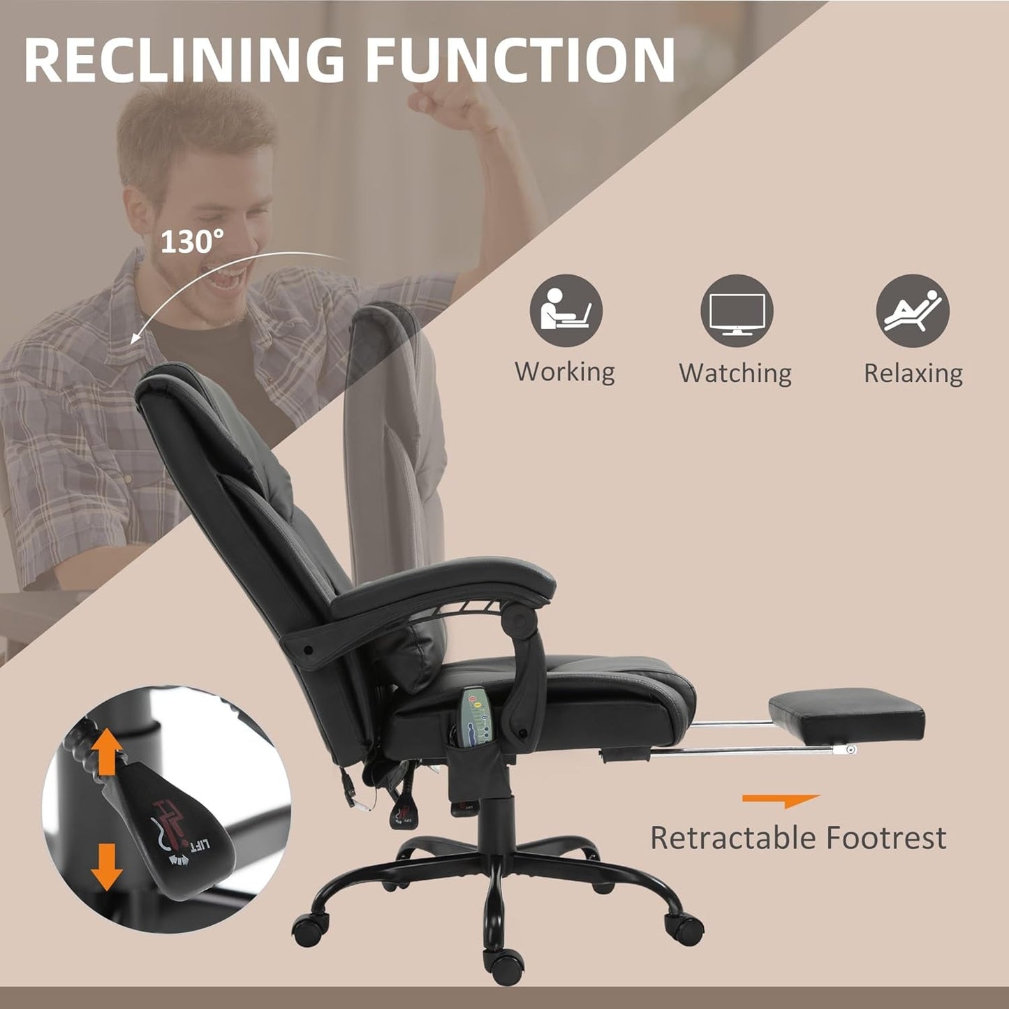 High Back Massage Office Chair with 6 Vibration Points, PU Leather