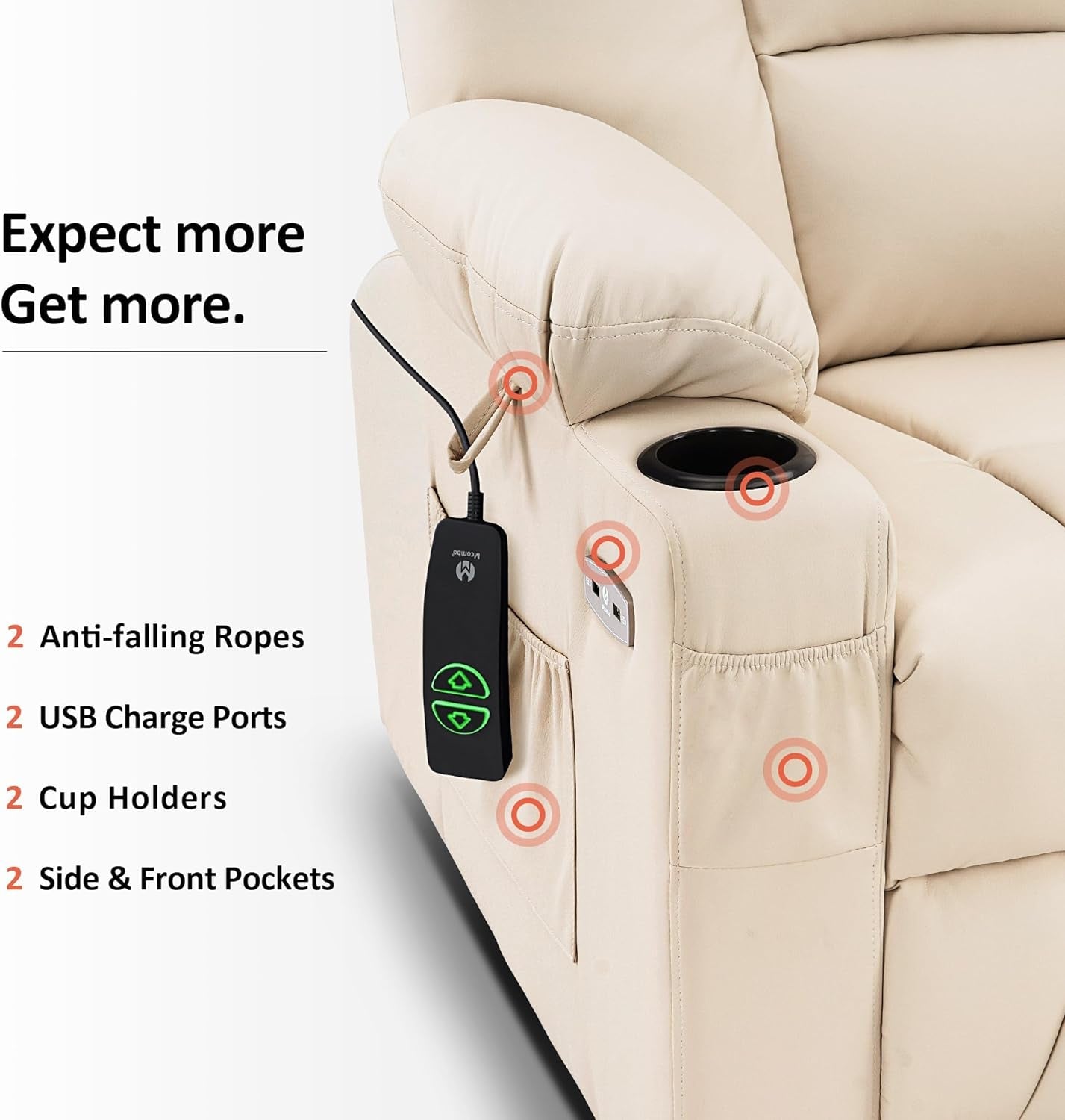 Large Power Lift Recliner Chair Sofa with Massage and Heat for Big and