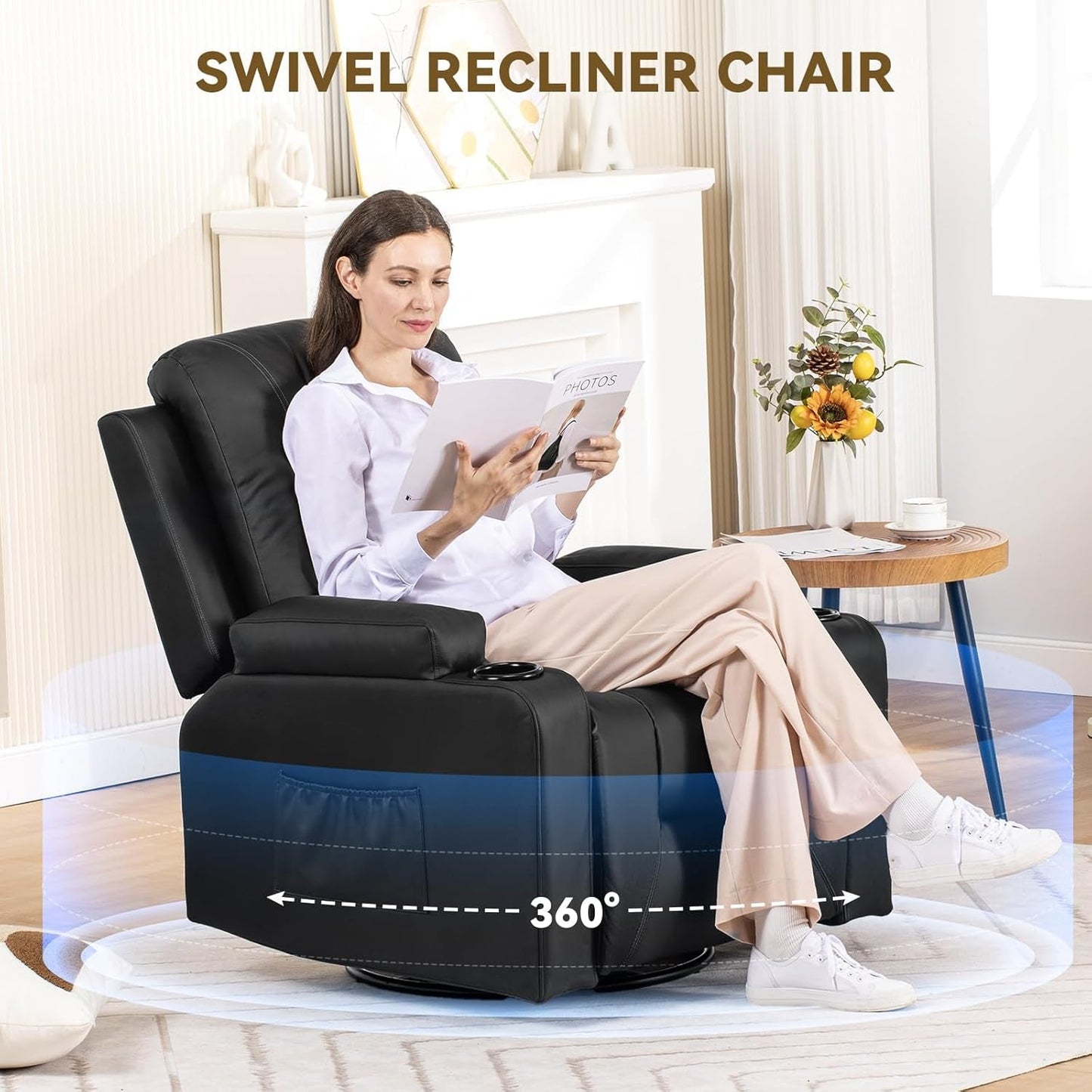 Recliner Chair, Swivel Rocker Recliners, Massage and Heat Reclining