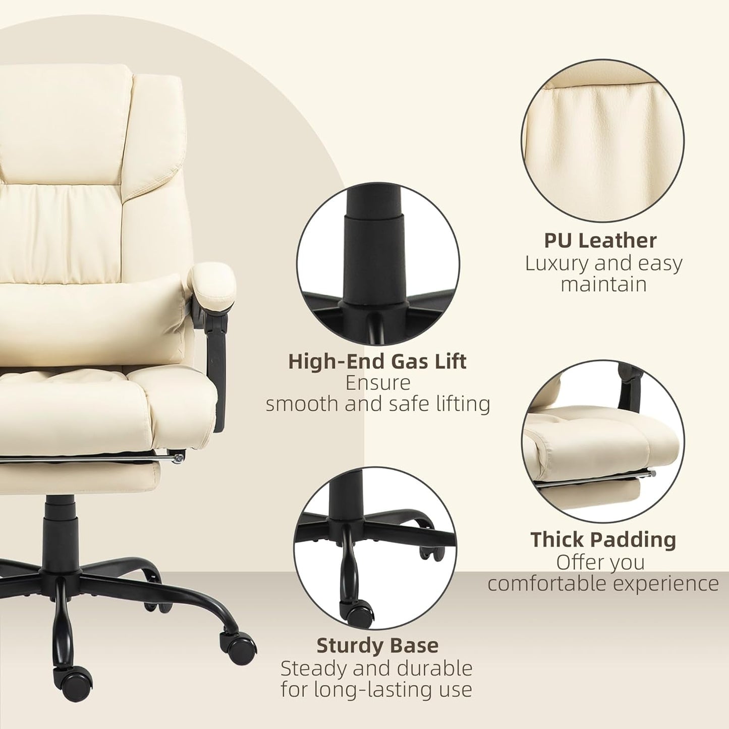 High Back Massage Office Chair with 6 Vibration Points, PU Leather
