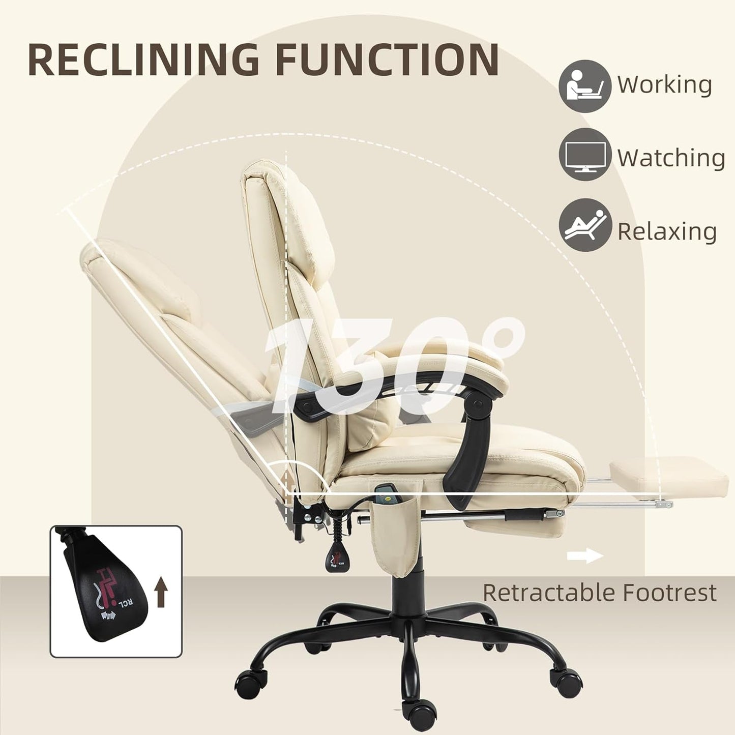 High Back Massage Office Chair with 6 Vibration Points, PU Leather