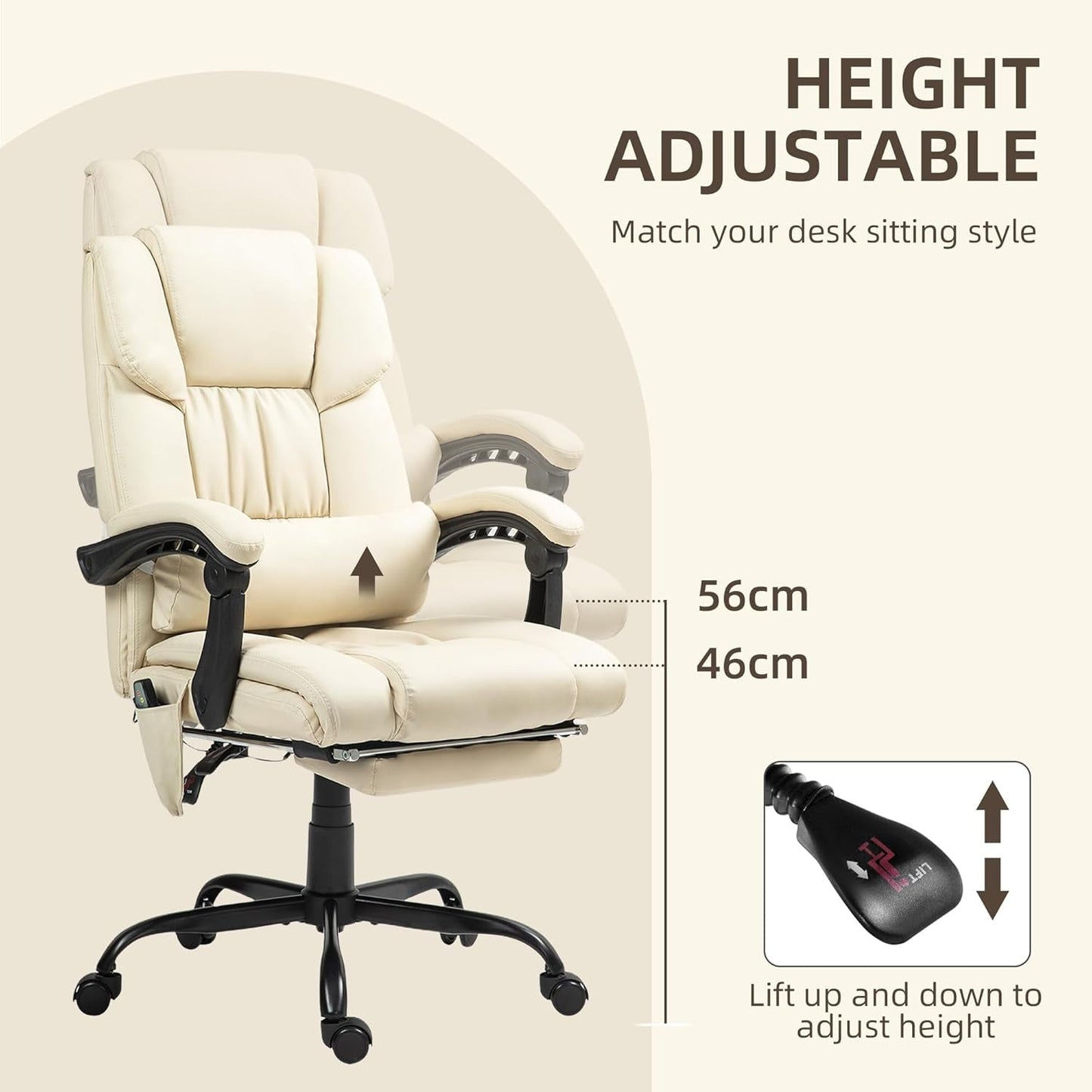 High Back Massage Office Chair with 6 Vibration Points, PU Leather