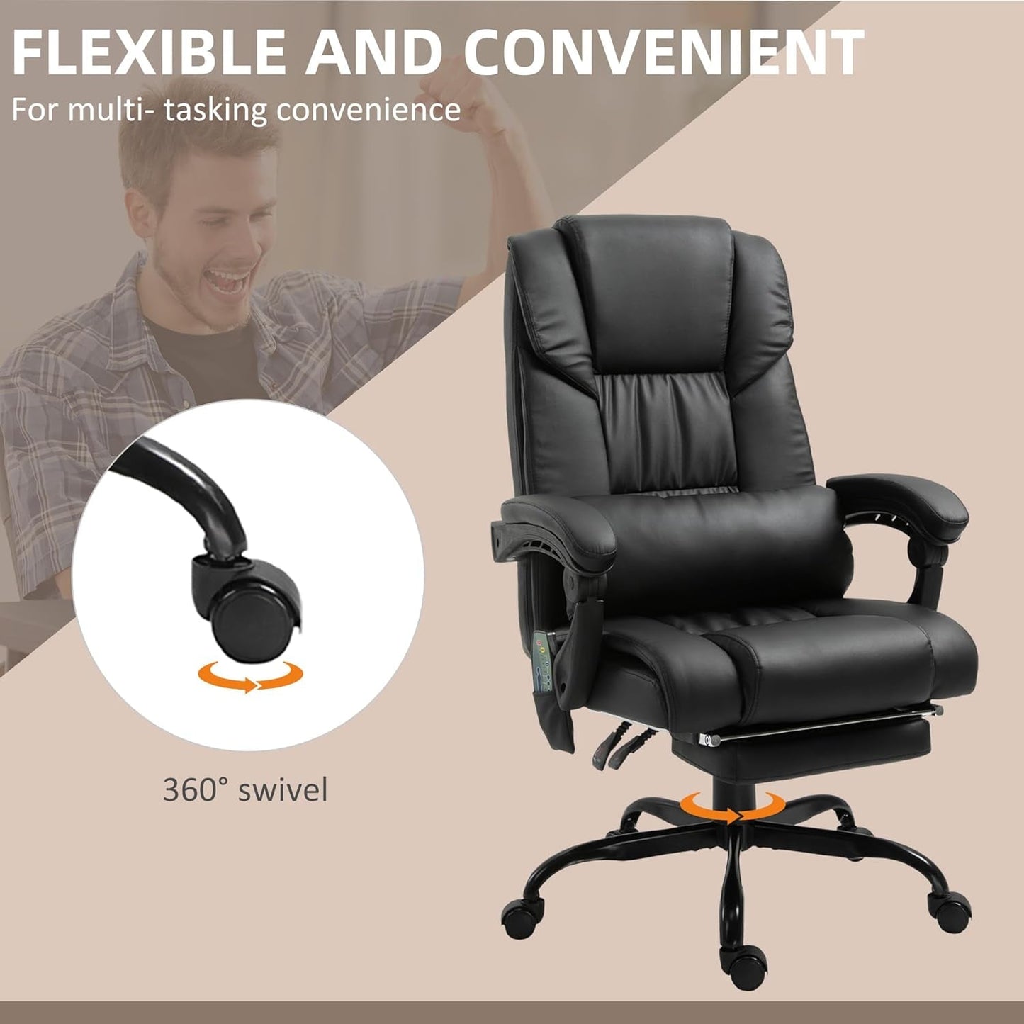 High Back Massage Office Chair with 6 Vibration Points, PU Leather
