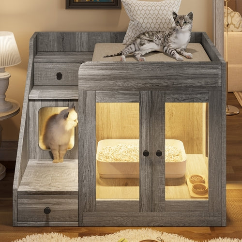 Cat Litter Box Enclosure with Light , Hidden Litter Box Furniture