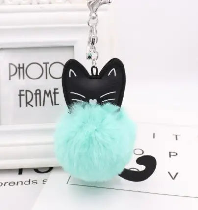 Black Cat Fur Ball Keychain Accessory