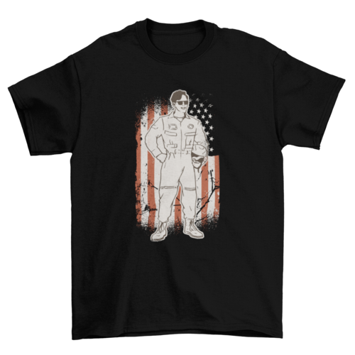 Pilot with American flag t-shirt