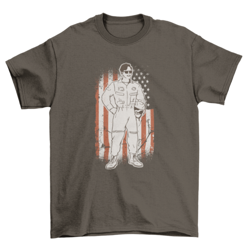 Pilot with American flag t-shirt