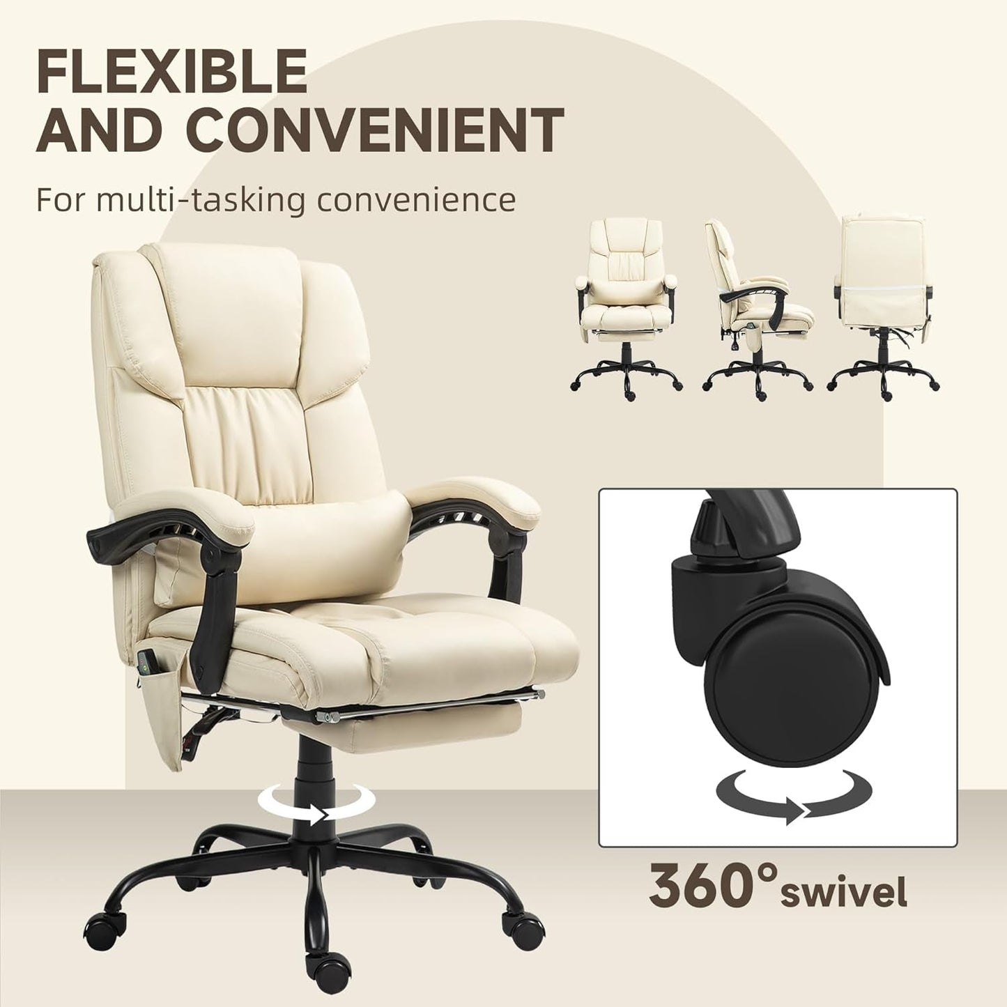 High Back Massage Office Chair with 6 Vibration Points, PU Leather