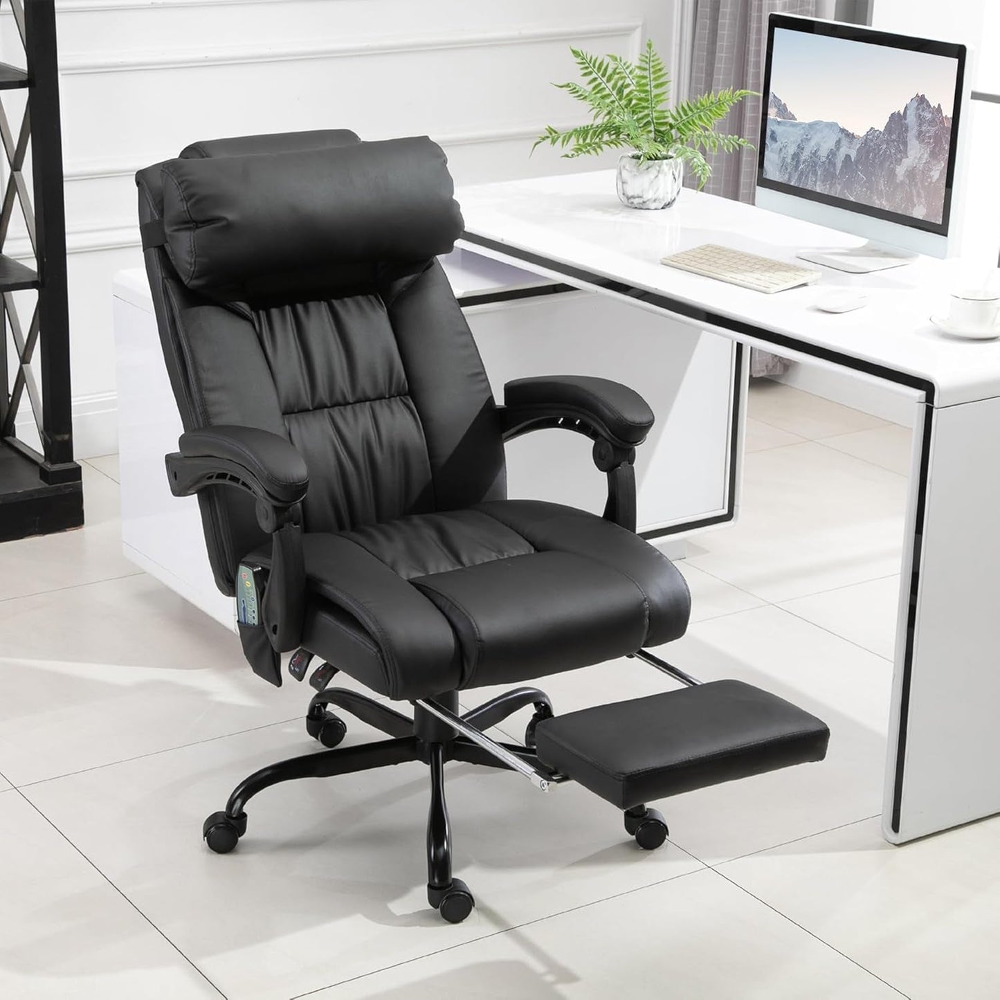 High Back Massage Office Chair with 6 Vibration Points, PU Leather