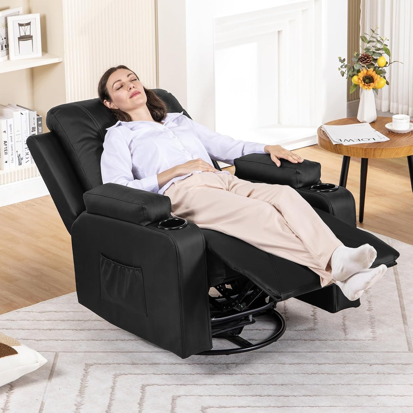 Recliner Chair, Swivel Rocker Recliners, Massage and Heat Reclining