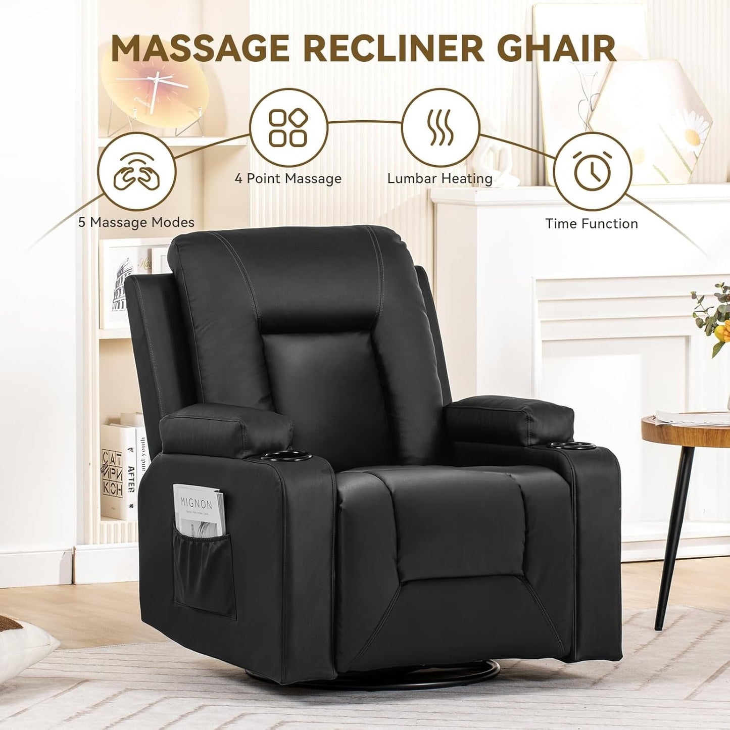 Recliner Chair, Swivel Rocker Recliners, Massage and Heat Reclining
