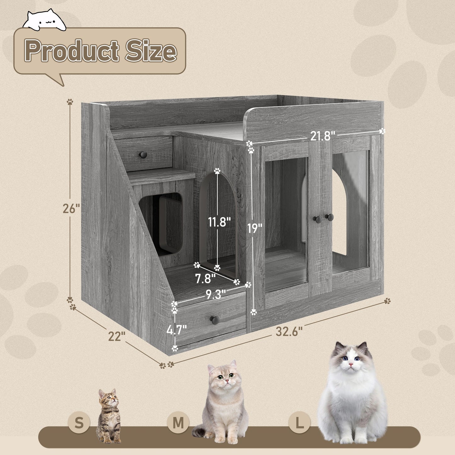 Cat Litter Box Enclosure with Light , Hidden Litter Box Furniture