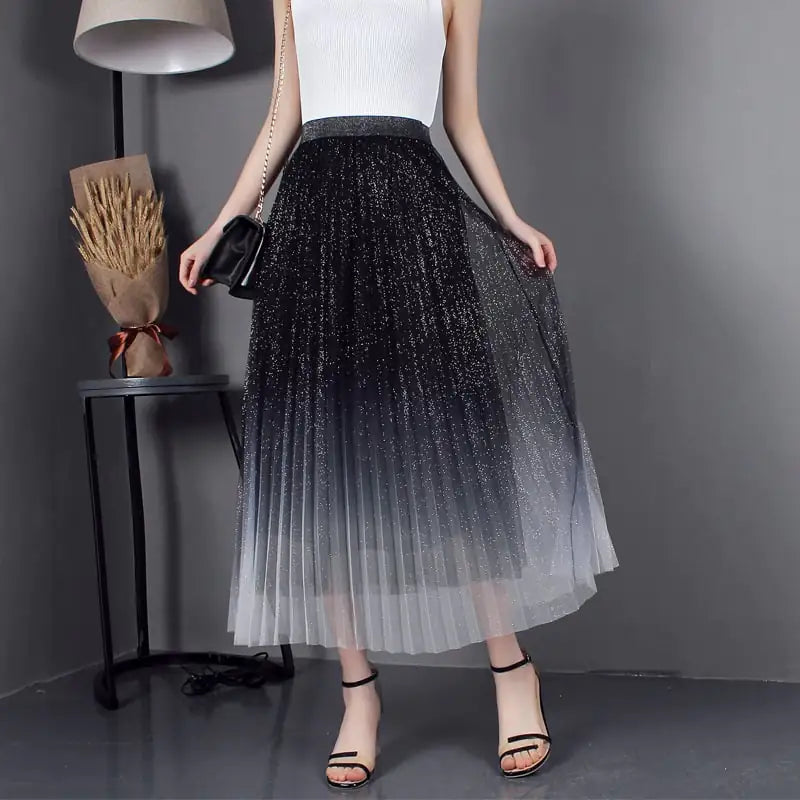 Stylish Mid-Length Pleated Mesh Skirt