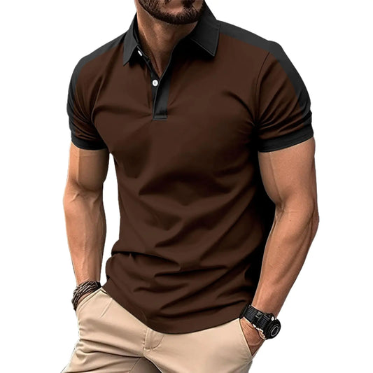 Men's Slim Fit Polo Shirt with Button Placket and Pocket
