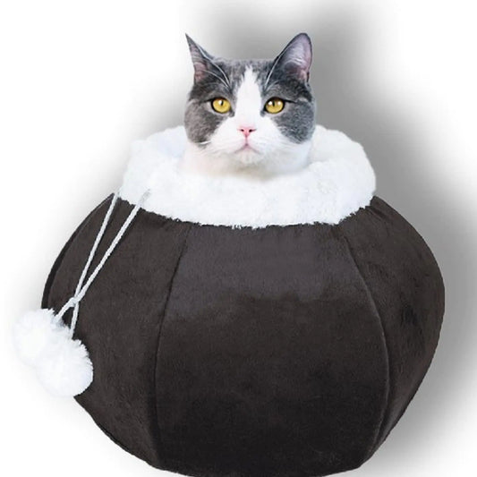 Plush Round Cat Cave Bed with Removable Pillow