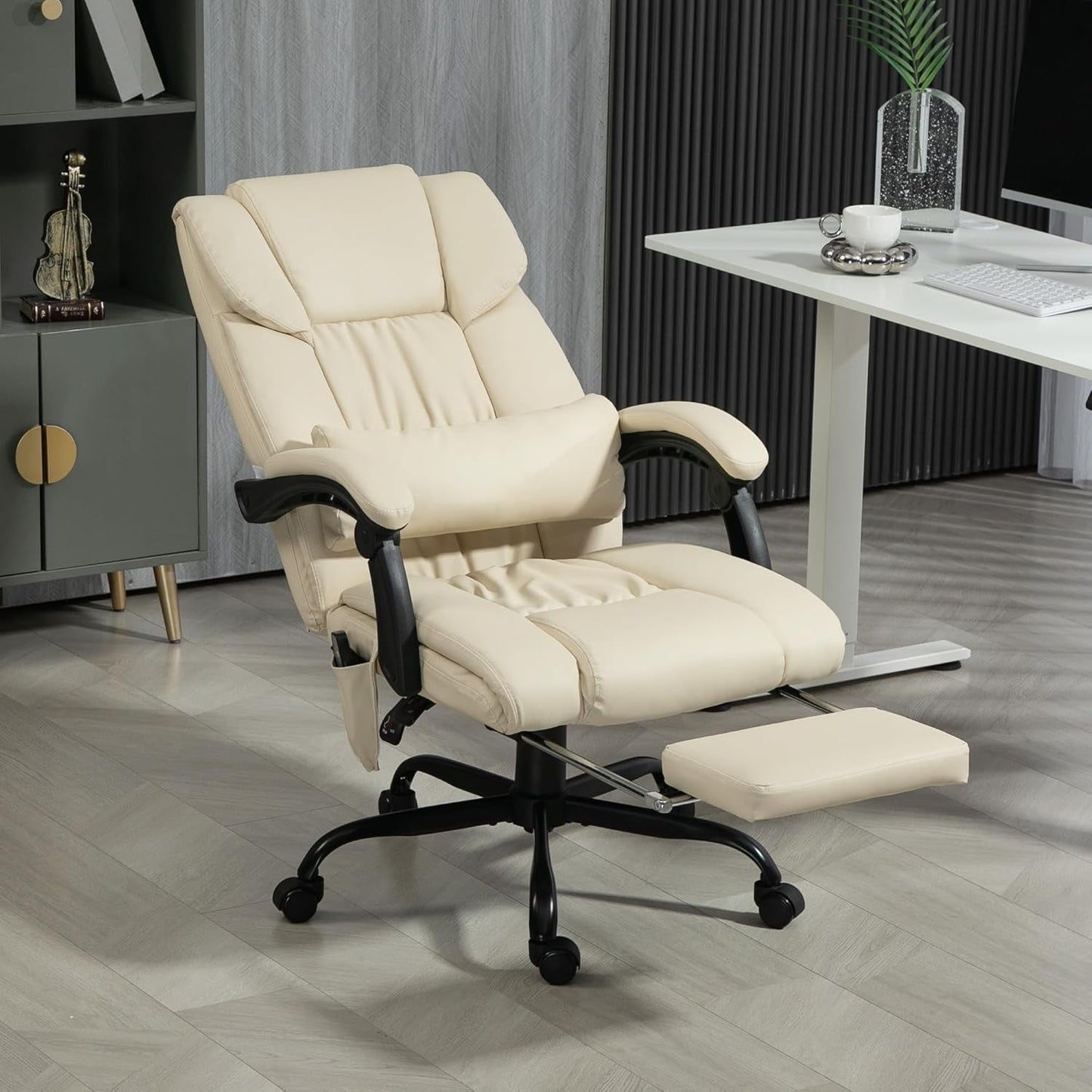 High Back Massage Office Chair with 6 Vibration Points, PU Leather
