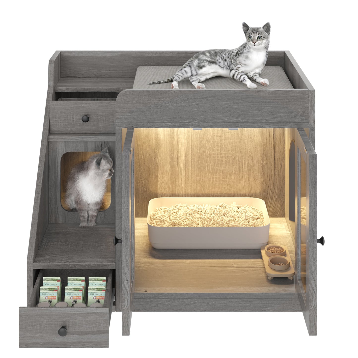 Cat Litter Box Enclosure with  Light , Hidden Litter Box Furniture