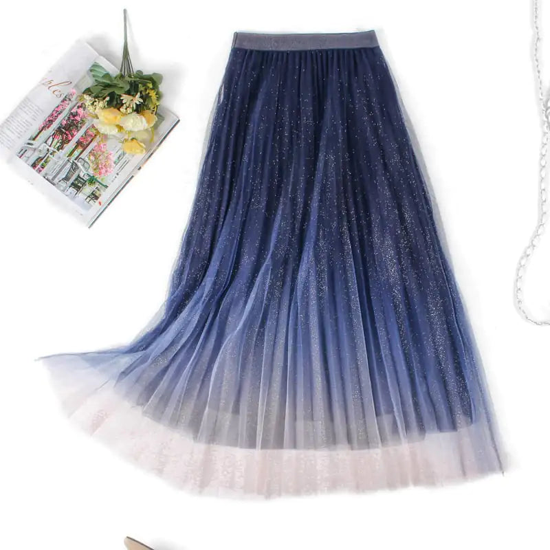 Stylish Mid-Length Pleated Mesh Skirt