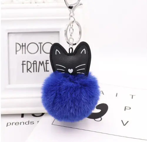Black Cat Fur Ball Keychain Accessory