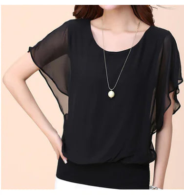 Batwing Sleeve Chiffon Blouse for Women