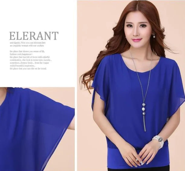 Batwing Sleeve Chiffon Blouse for Women