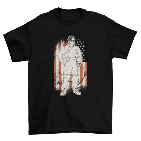 Pilot with American flag t-shirt
