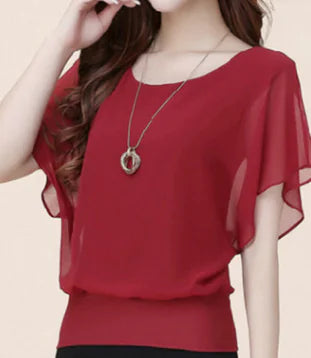 Batwing Sleeve Chiffon Blouse for Women
