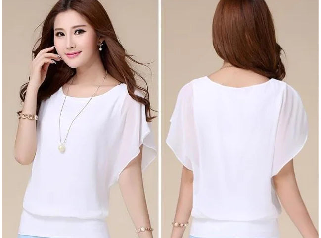 Batwing Sleeve Chiffon Blouse for Women