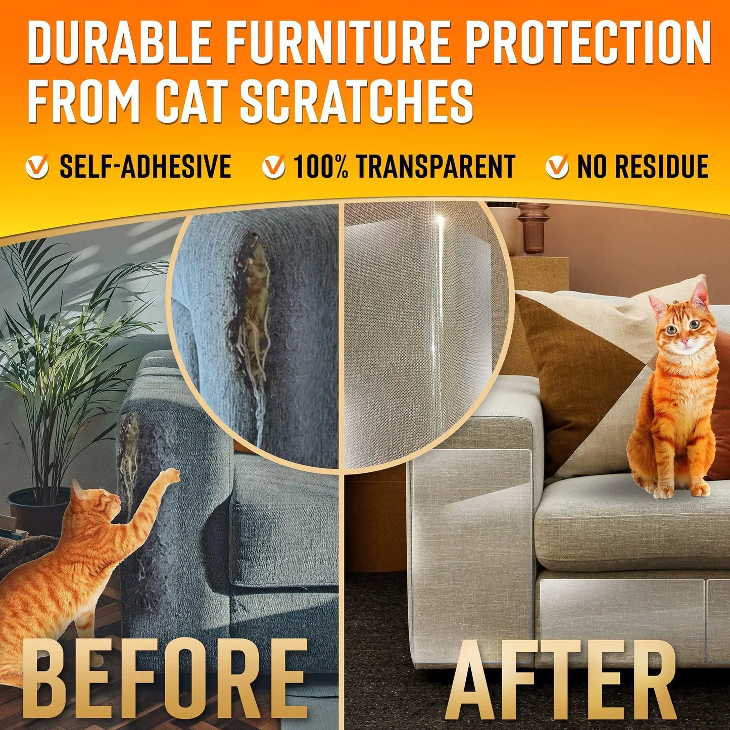 Clear Cat Scratch Shield for Sofas - 16 Durable Sheets