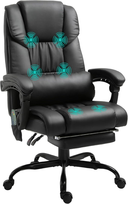 High Back Massage Office Chair with 6 Vibration Points, PU Leather