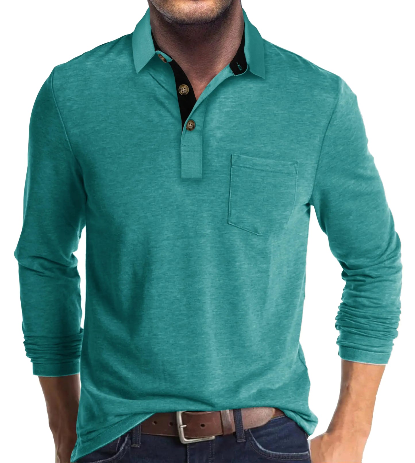 Aquaview Men's Long Sleeve Casual Polo Shirt with Pocket