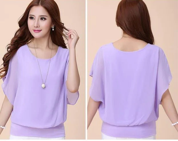 Batwing Sleeve Chiffon Blouse for Women
