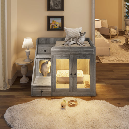 Cat Litter Box Enclosure with  Light , Hidden Litter Box Furniture