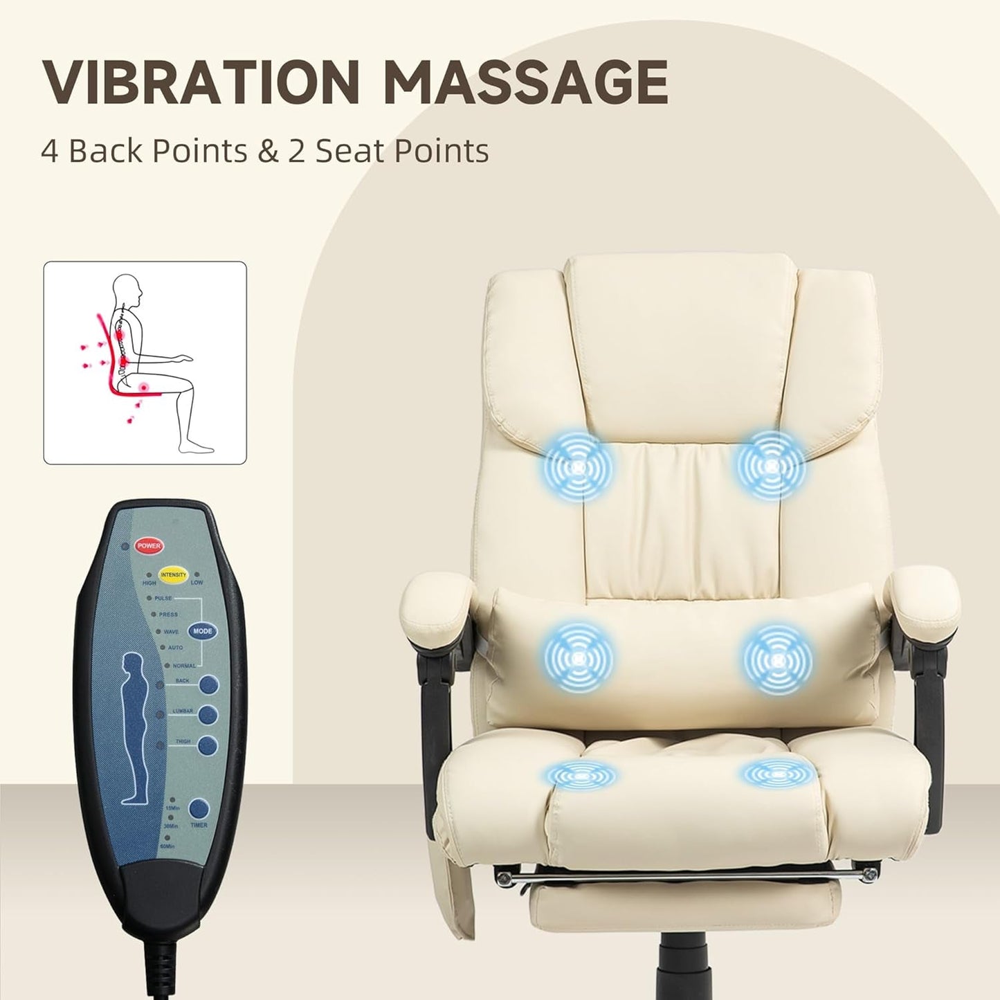 High Back Massage Office Chair with 6 Vibration Points, PU Leather