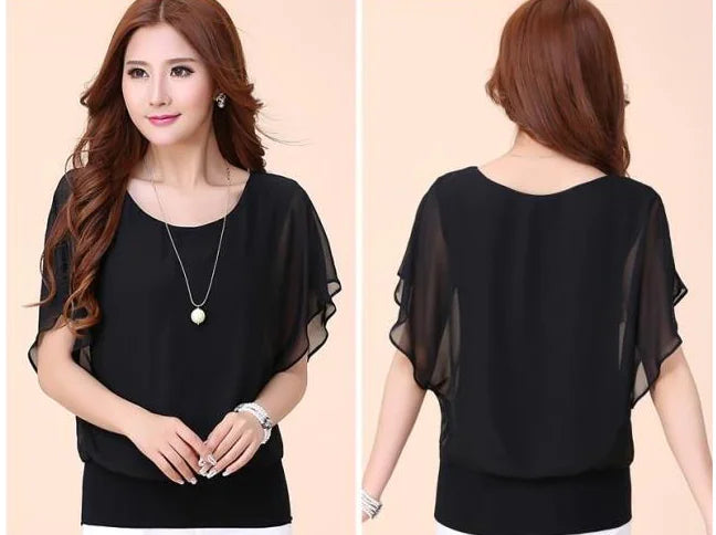 Batwing Sleeve Chiffon Blouse for Women