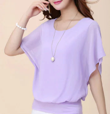 Batwing Sleeve Chiffon Blouse for Women
