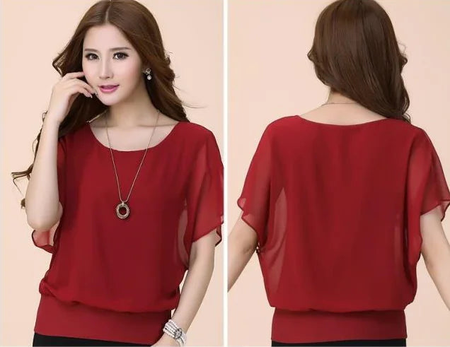 Batwing Sleeve Chiffon Blouse for Women