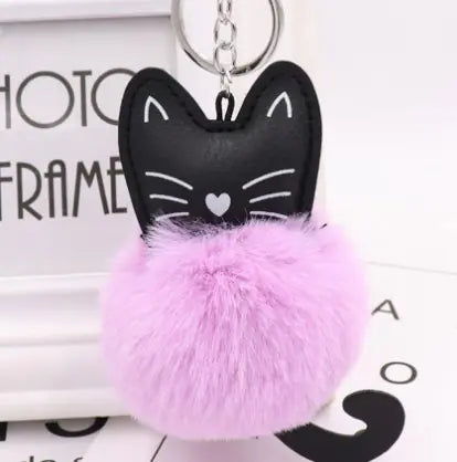 Black Cat Fur Ball Keychain Accessory