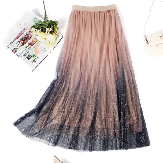 Stylish Mid-Length Pleated Mesh Skirt