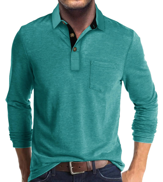 Aquaview Men's Long Sleeve Casual Polo Shirt with Pocket