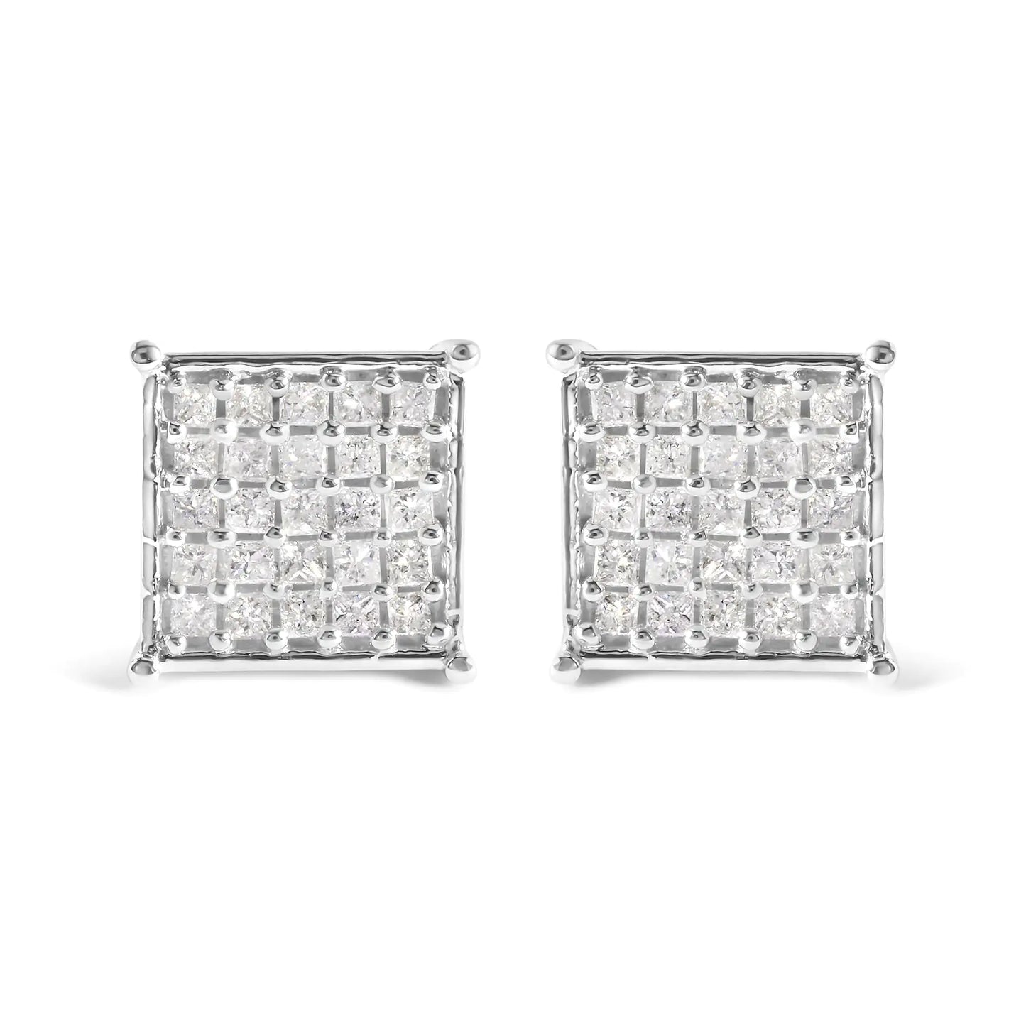 10K White Gold 3/4 Cttw Princess Diamond Composite Stud Earrings (I-J Color, I1-I2 Clarity)