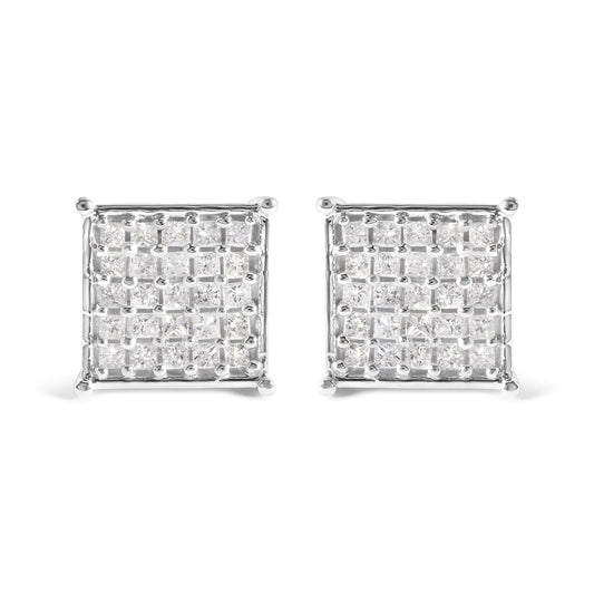 10K White Gold 3/4 Cttw Princess Diamond Composite Stud Earrings (I-J Color, I1-I2 Clarity)