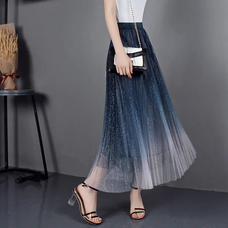 Stylish Mid-Length Pleated Mesh Skirt
